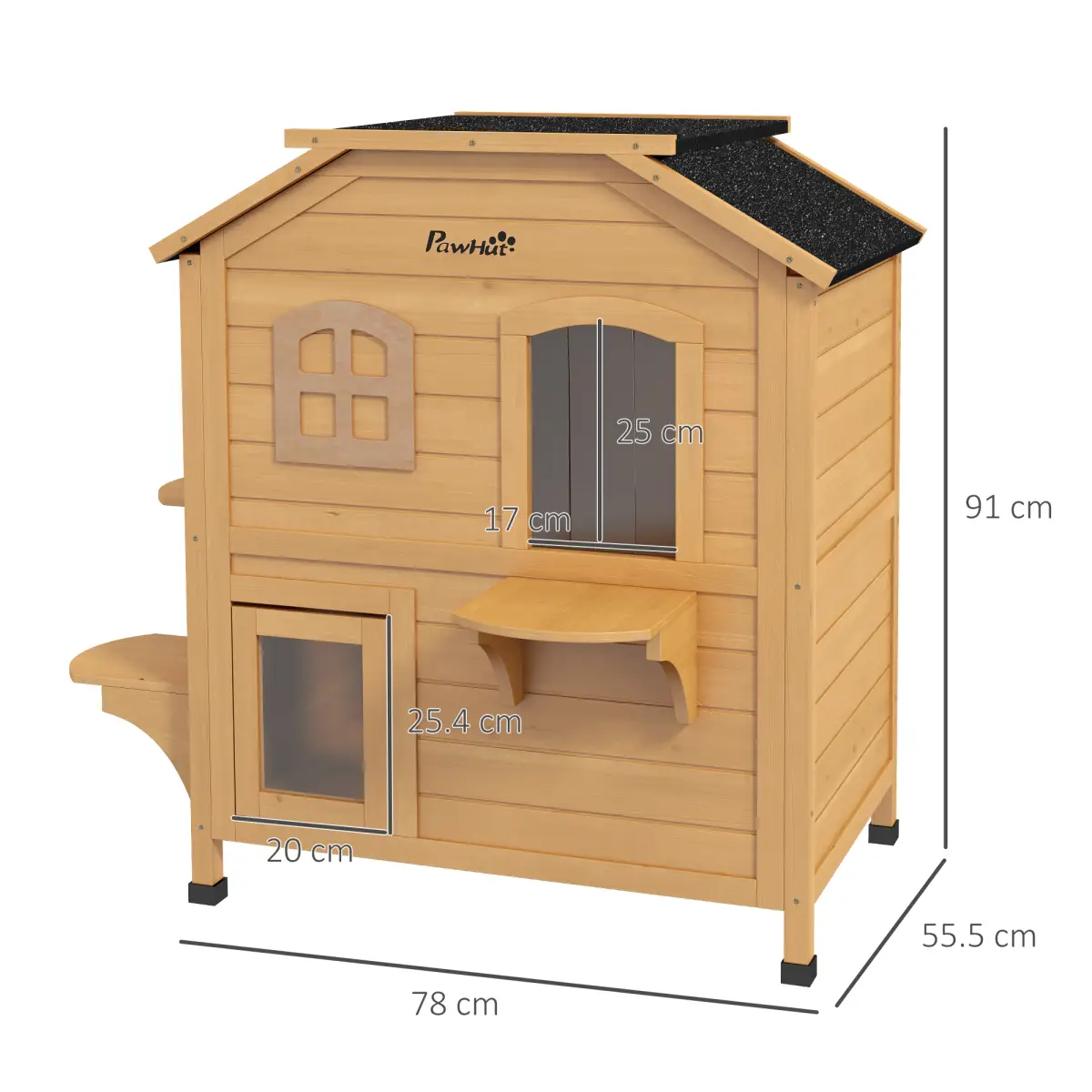 PawHut Wooden Cat House Cat Cave Pet Shelter Condos Outdoor Natural Wood Finish - Cat House