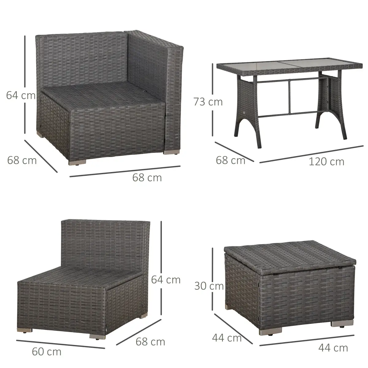 Outsunny 10 Pcs Rattan Sofa Set-Grey/Dusty Blue Cushion - Garden Sofa Sets
