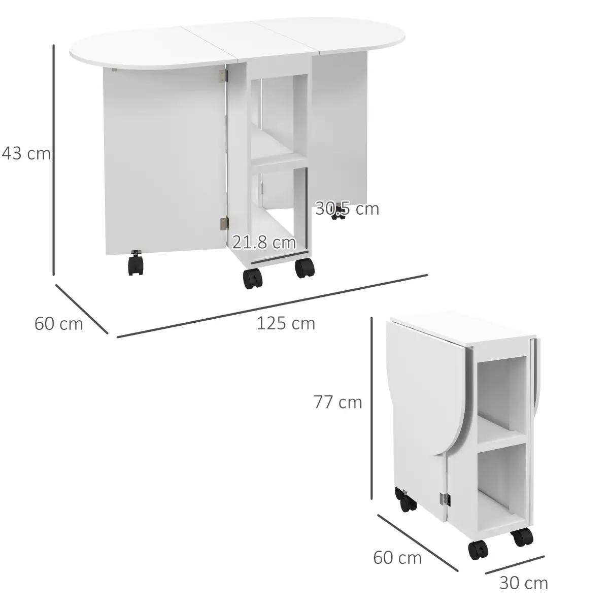 HOMCOM HOMCOM Folding Dining Table for Small Spaces with 2-tier Shelves White - Dining Table