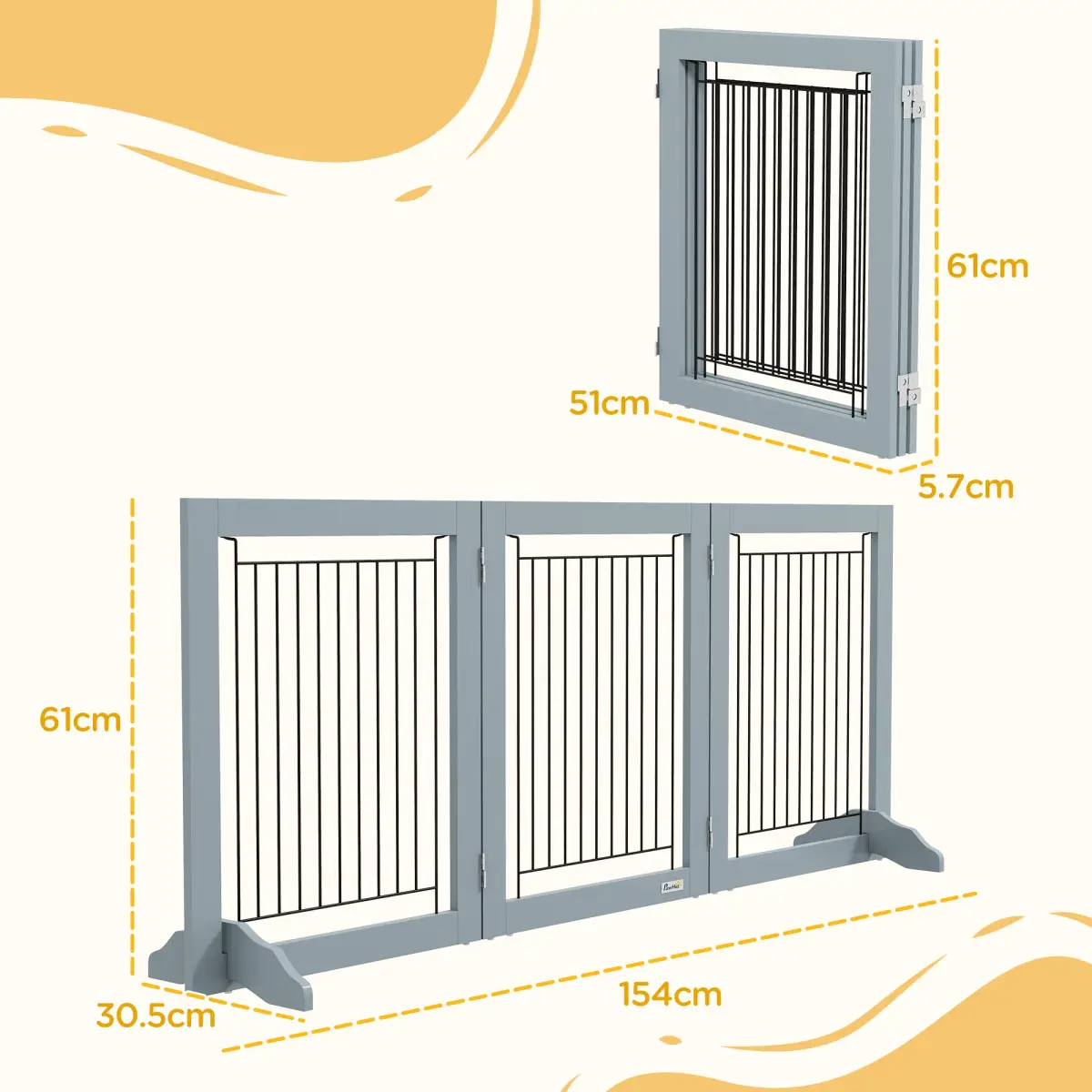 PawHut PawHut Foldable Wooden Pet Gate w/ 3 Panels 2 Support Feet for Small Dogs - Pet Gate