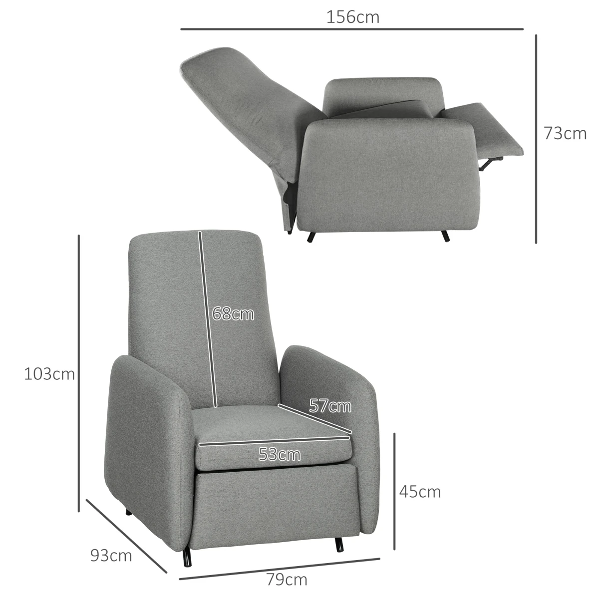 HOMCOM Push Back Recliner Chair Medium Footrest Bedroom - Recliner