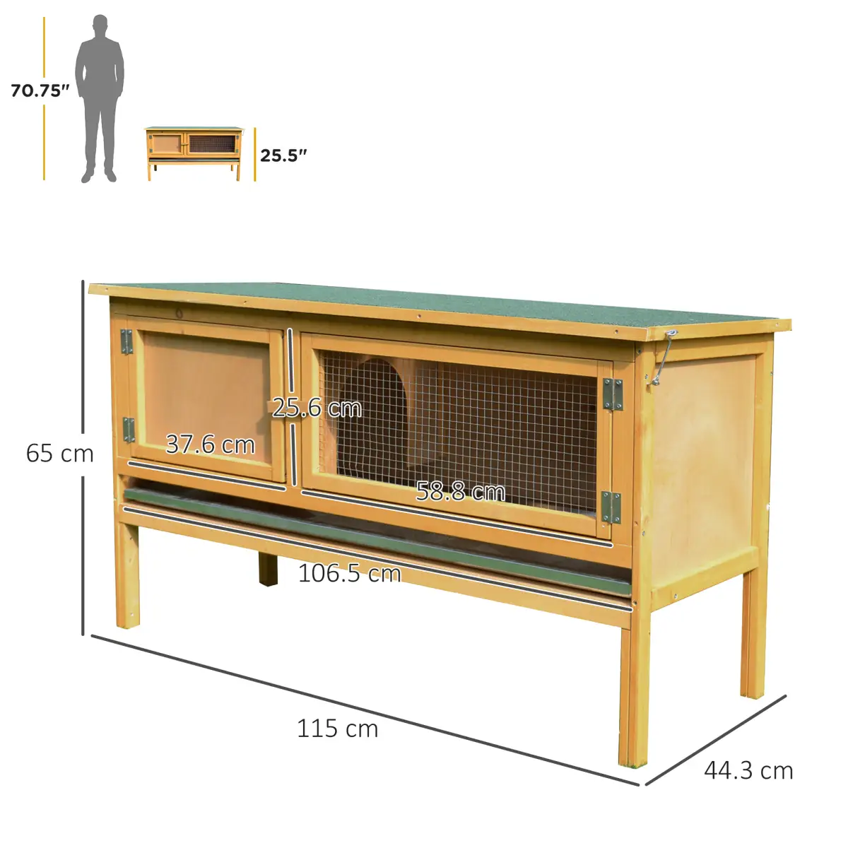 PawHut Wooden Rabbit Hutch Bunny Cage Outdoor Small Animal House w/ Hinged Top - Rabbit Hutch