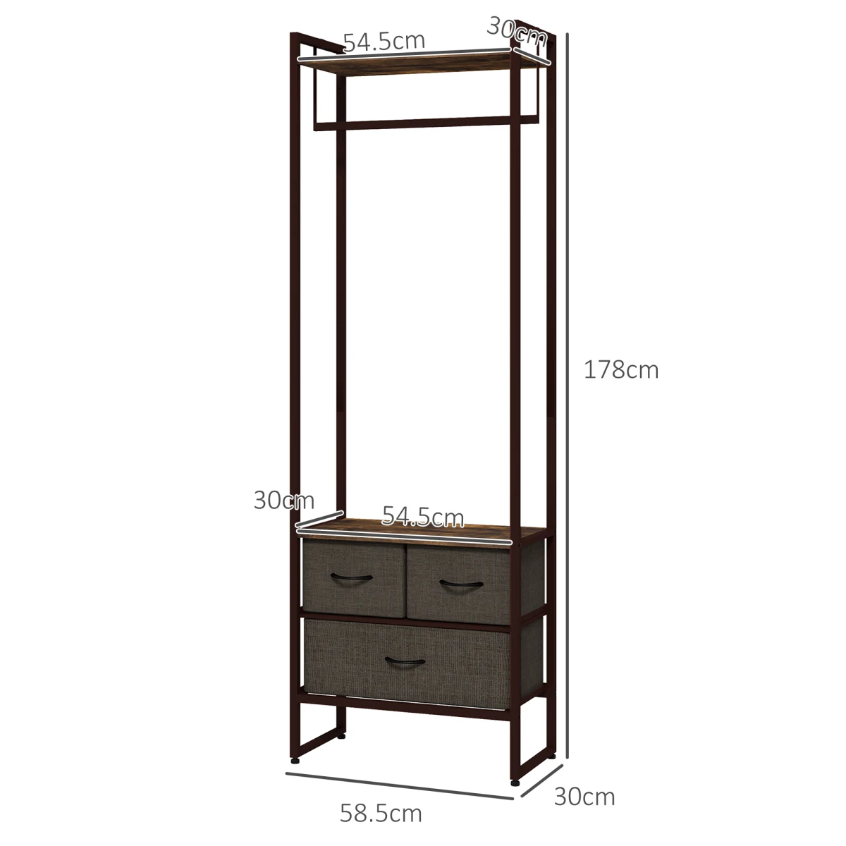 HOMCOM HOMCOM Clothes Hanging Rail 59cm 3 Fabric Drawers Hallway - Wardrobe