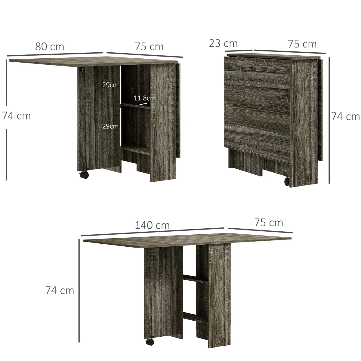 HOMCOM Drop Leaf Table Compact Grey With Wheels For Dining by AIYAPLAY