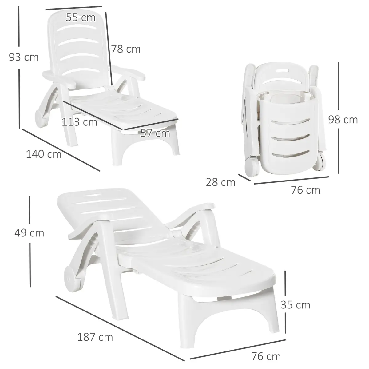 Unbranded Patio Folding Lounge Chair Recliner with Wheels & 5-Position Backrest Outsunny - Sun Lounger