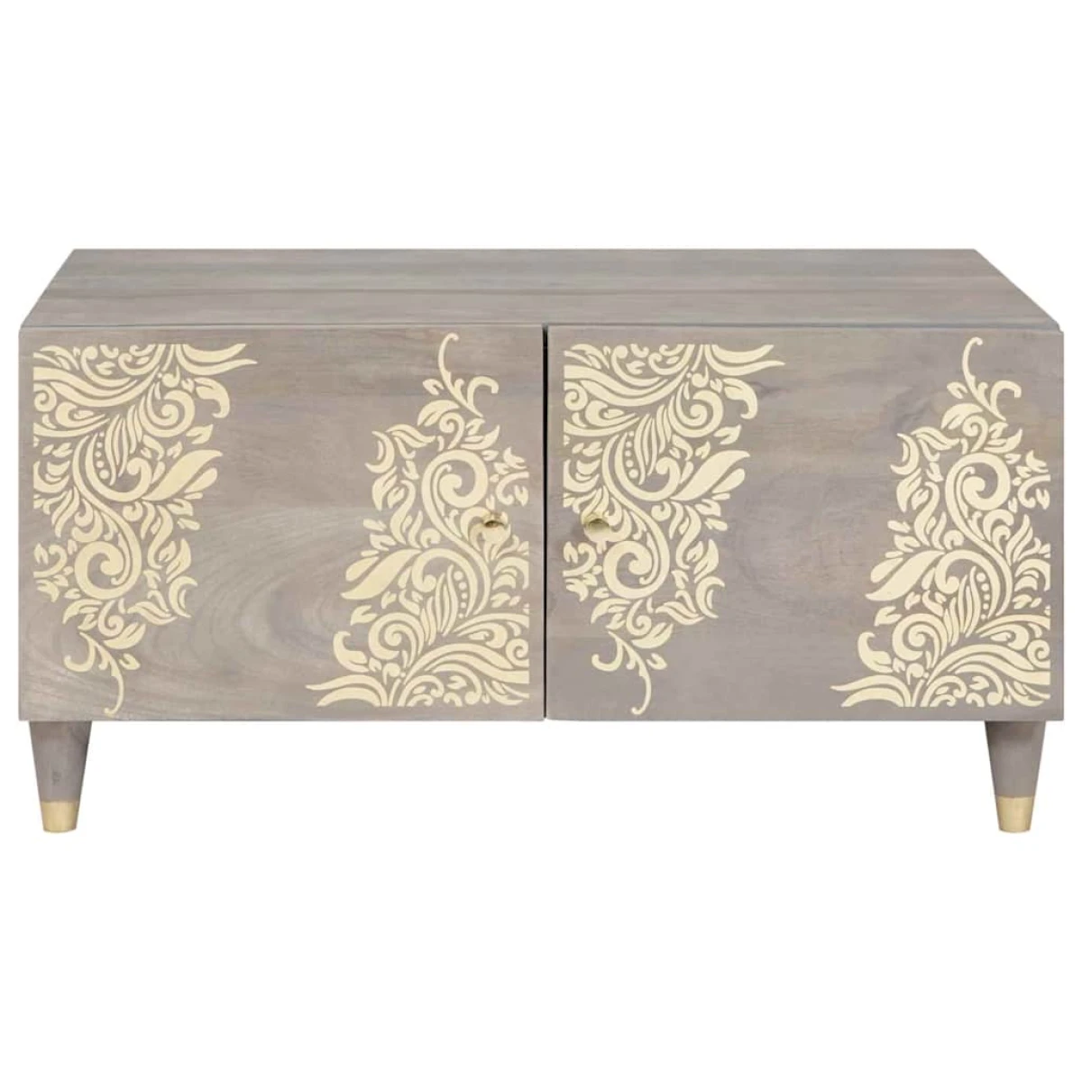 vidaXL vidaXL Coffee Table 80x50x40 cm Solid Mango Wood Gold Ornate Doors Living Room Decor - Coffee Table