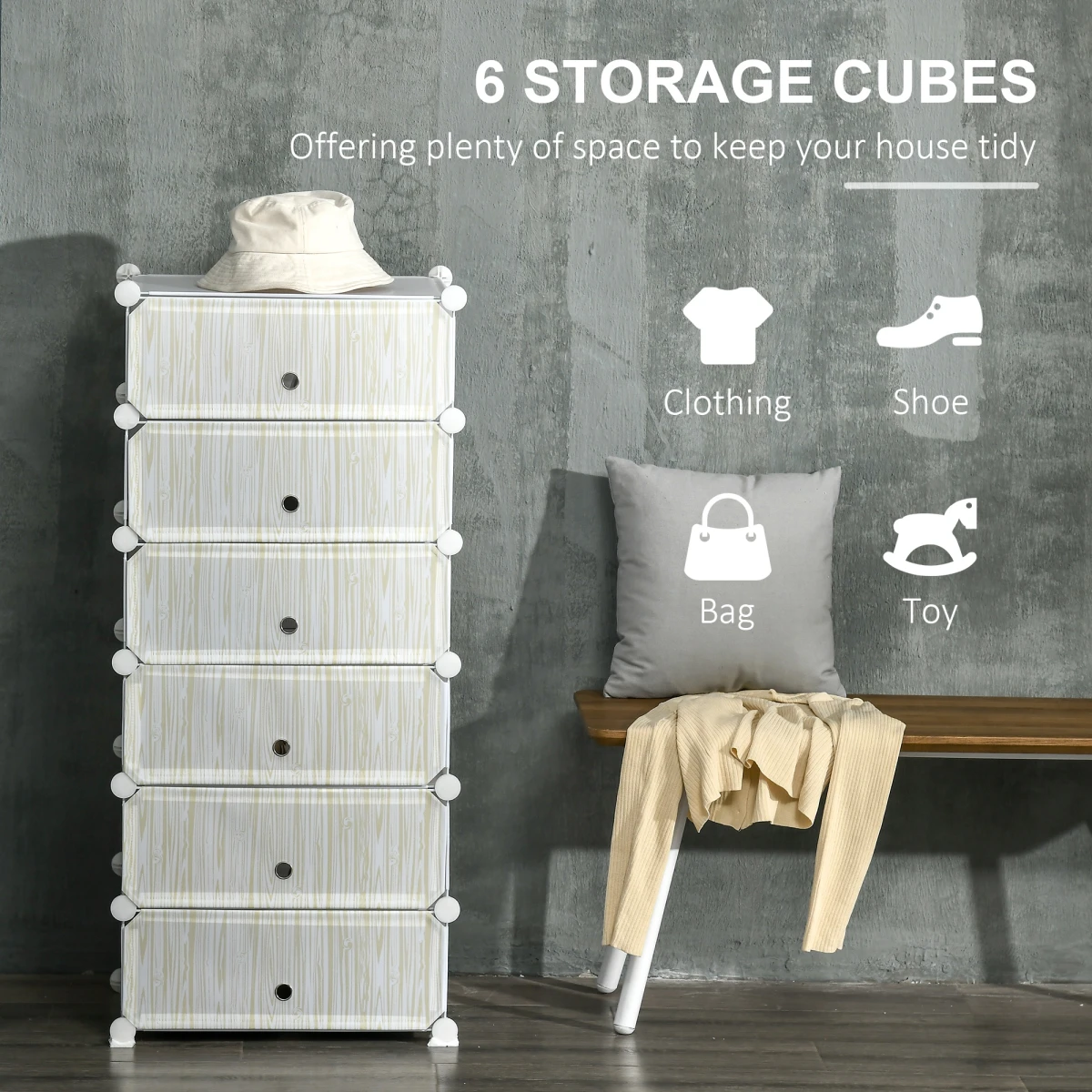 HOMCOM 6 Tier Shoe Rack Plastic Storage Cabinet Modular Shoe Tower White by HOMCOM
