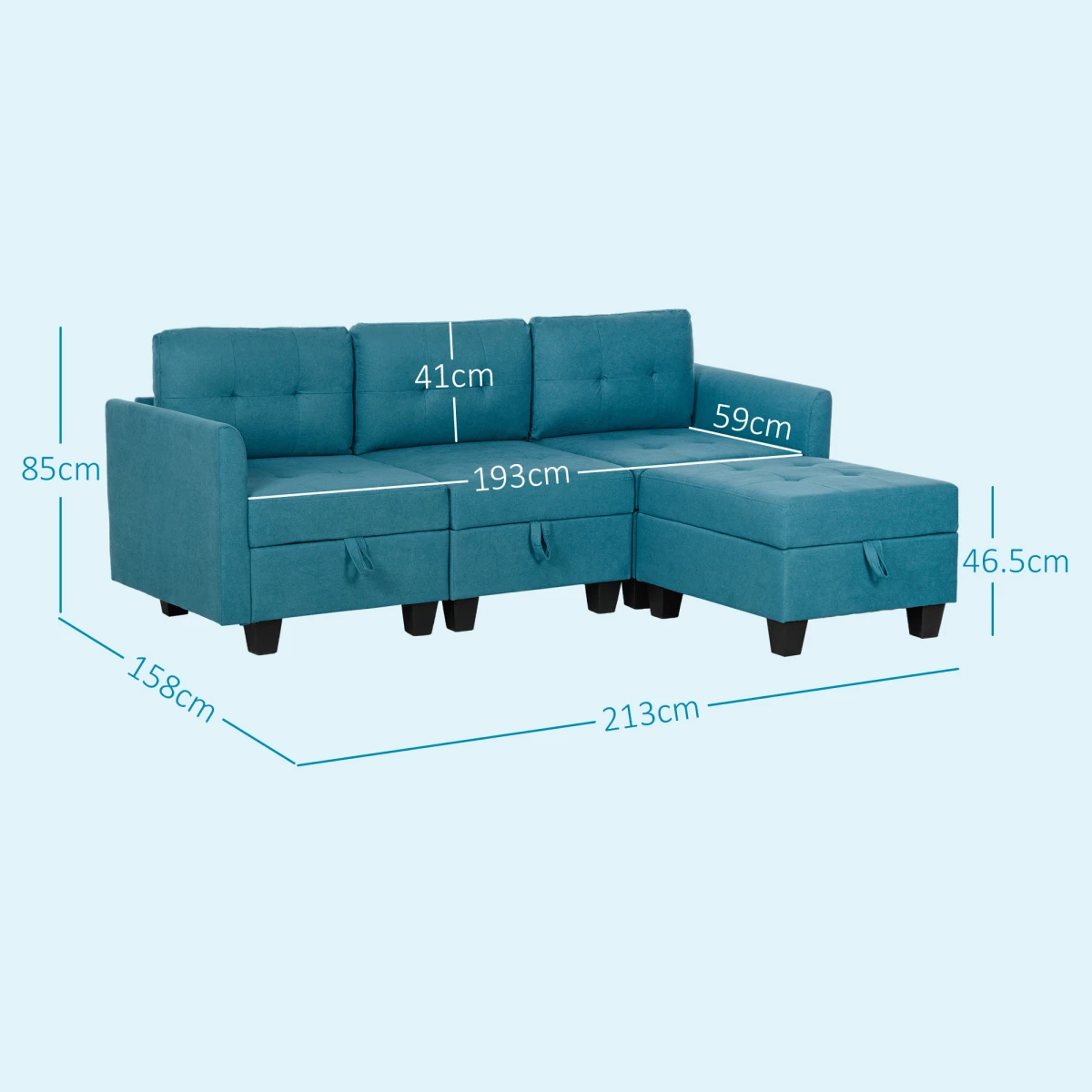 HOMCOM L Shaped Modular Sofa With Storage Light Blue - Sofa
