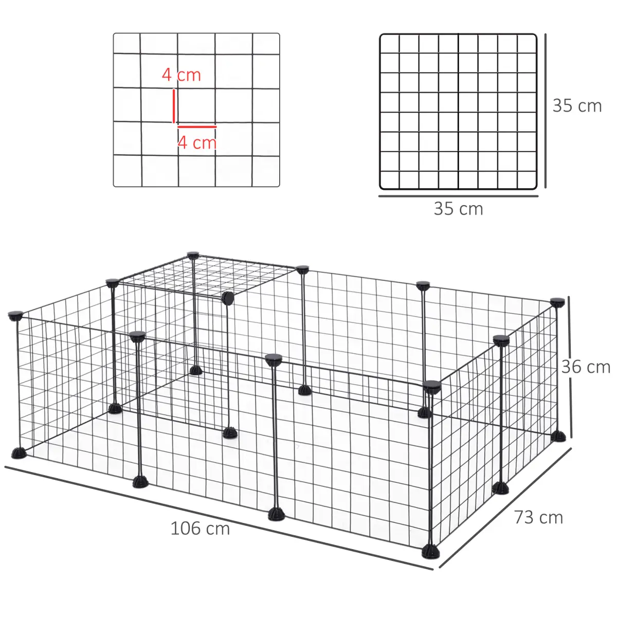 Pawhut DIY Pet Playpen Metal Wire Fence 12-Panel Guinea Pig Small Animals Cage Black - Pet Playpen