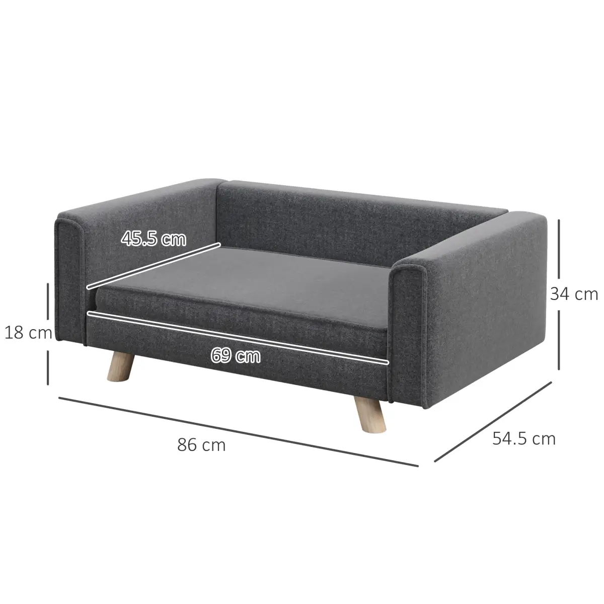 PawHut PawHut Elevated Dog Sofa Bed with Cushion for Medium and Small Dogs, Grey - Dog Beds