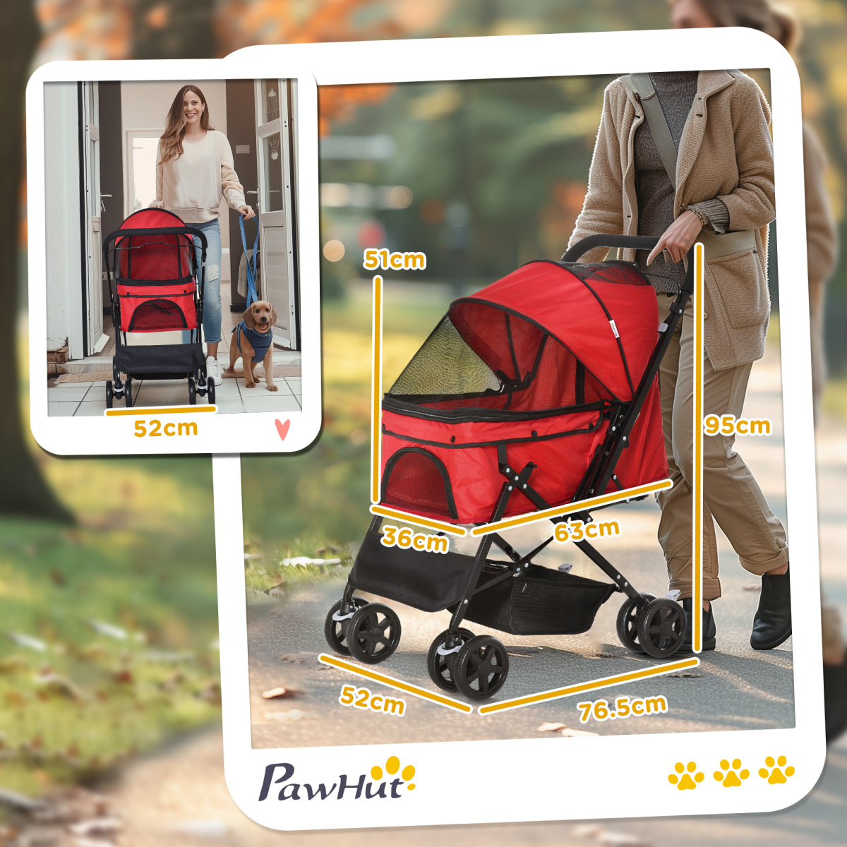 Pet Stroller Foldable Travel Dog Cat Carriage w/ Reversible Handle Brake Basket - from Unbranded