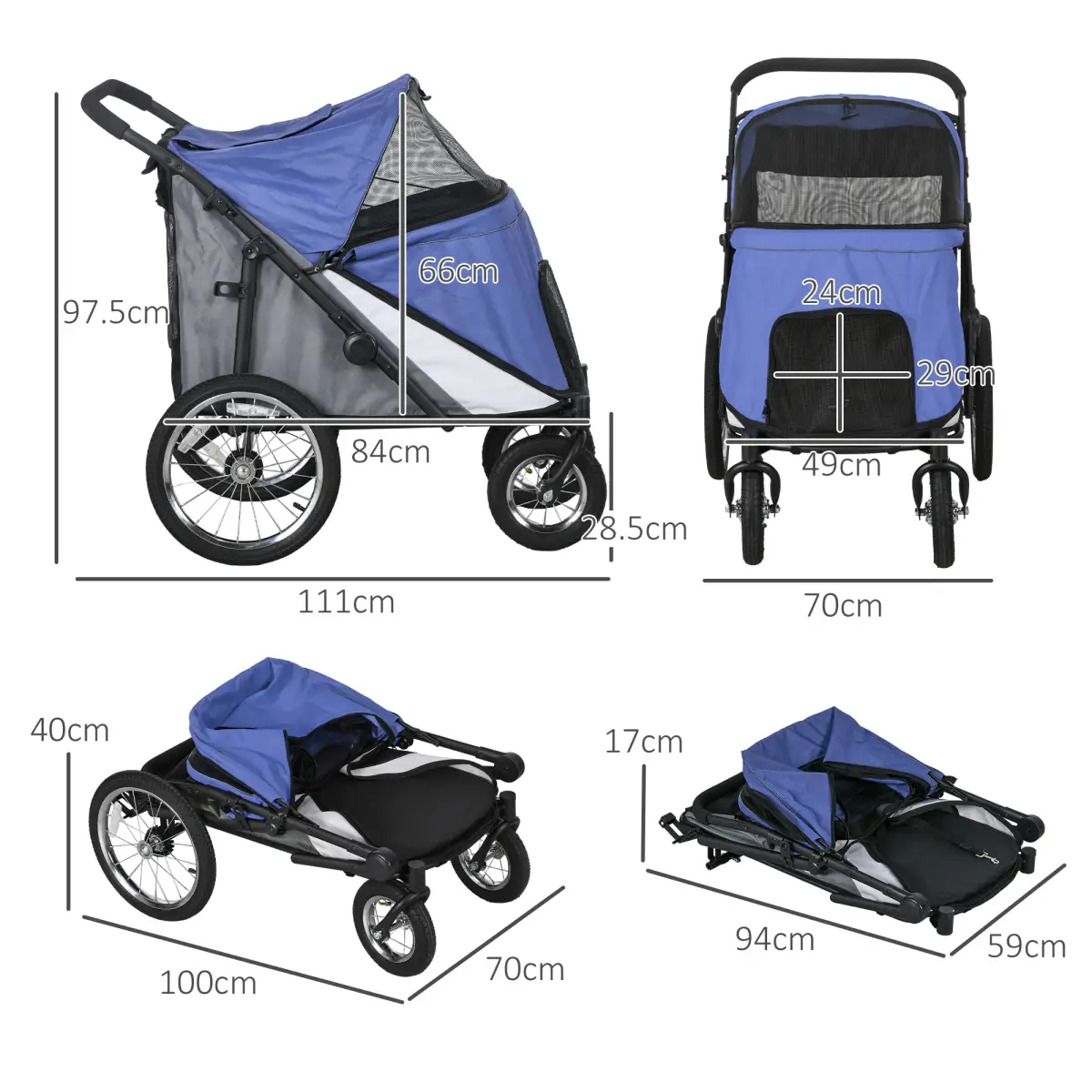 PawHut PawHut Foldable Pet Stroller with Cushion, for M, L Dogs - Blue - Pet Carrier