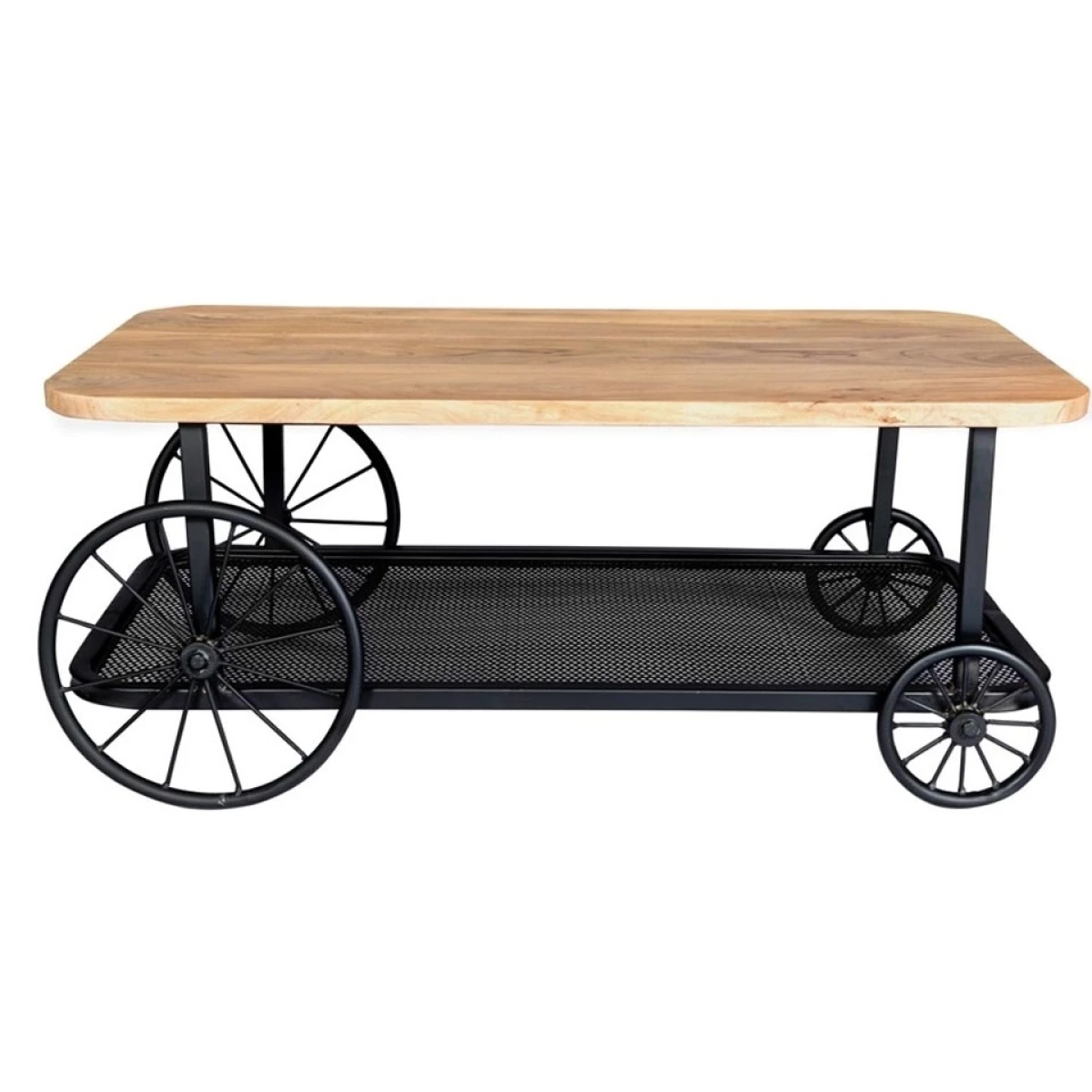 Indian Hub Handmade Coffee Table Mango Wood Top Wheels - Coffee Table