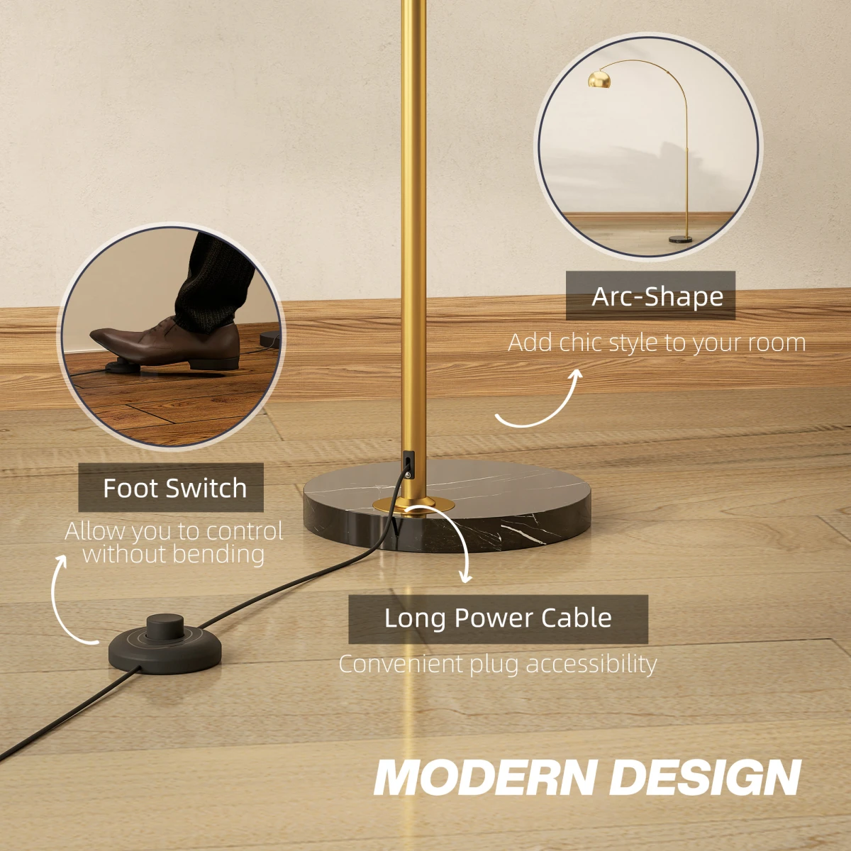HOMCOM Arc Floor Lamp 60 Inches Flexible Design for Living Room by HOMCOM