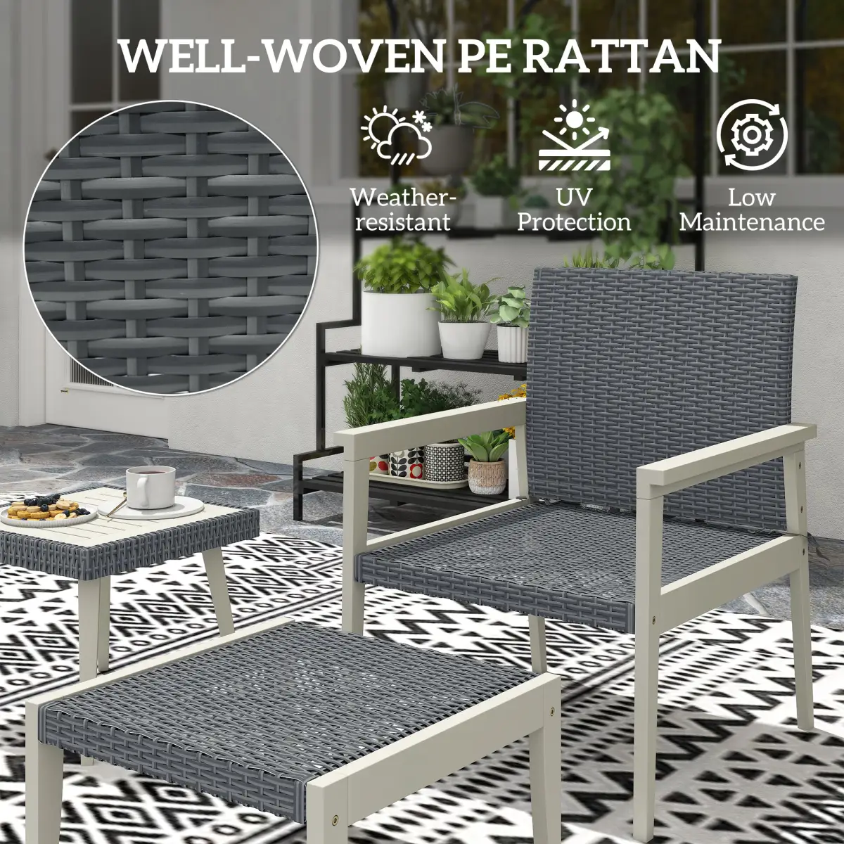 Outsunny Outsunny 5 Pieces Rattan Patio set with Acacia Wood Top Coffee Table - Garden Set
