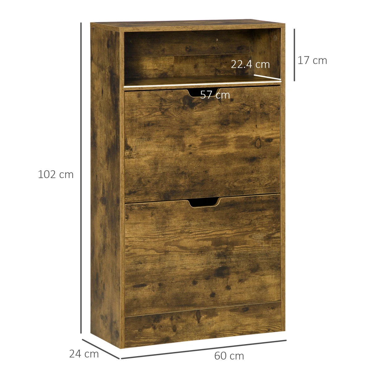 Unbranded HOMCOM Rustic Shoe Cabinet 2 Flip Doors Adjustable Divider Open Shelf Hallway Organizer - Shoe Storage