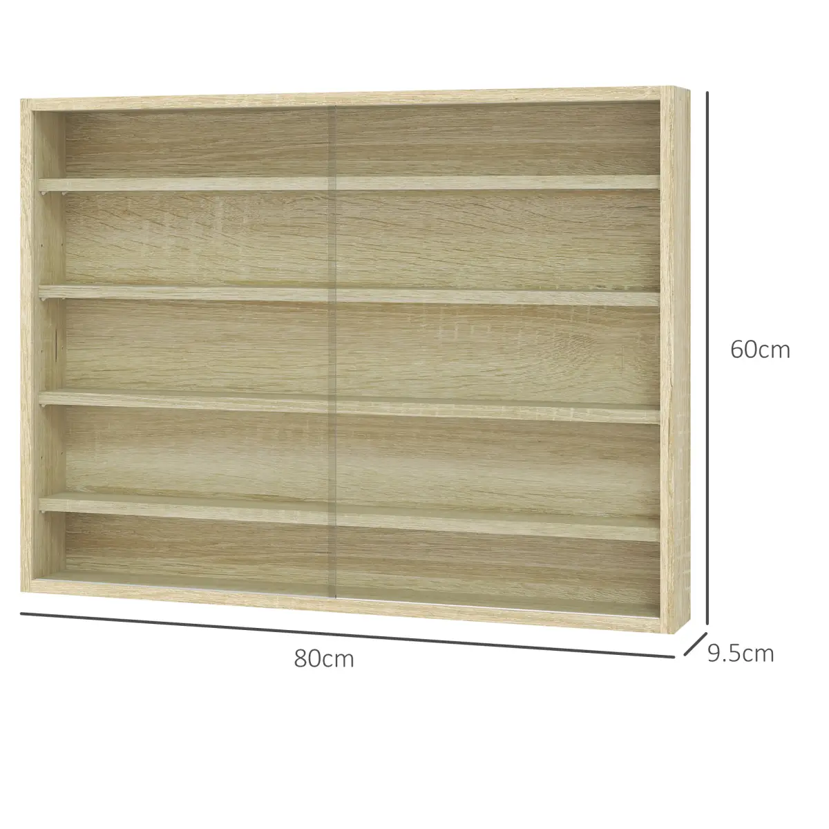HOMCOM HOMCOM 5-Tier Wall Display Shelf Unit Cabinet w/ Shelves Glass Doors Oak - Display Cabinet