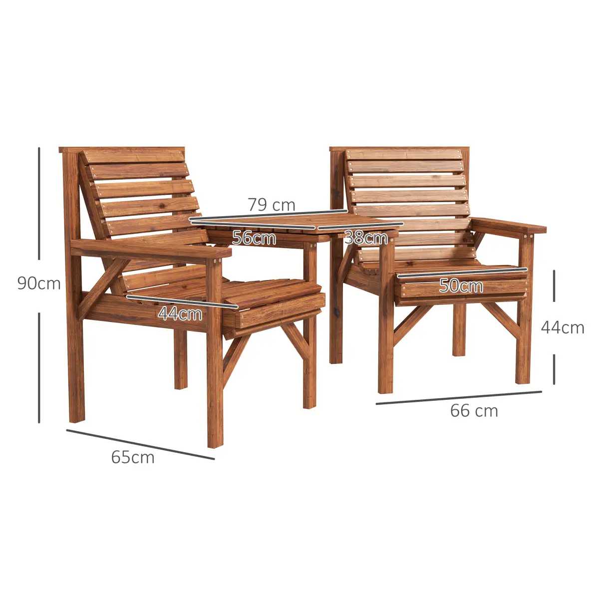 Outsunny Outsunny Wooden Garden Love Seat with Coffee Table Partner Bench Tan Brown - Garden Chairs