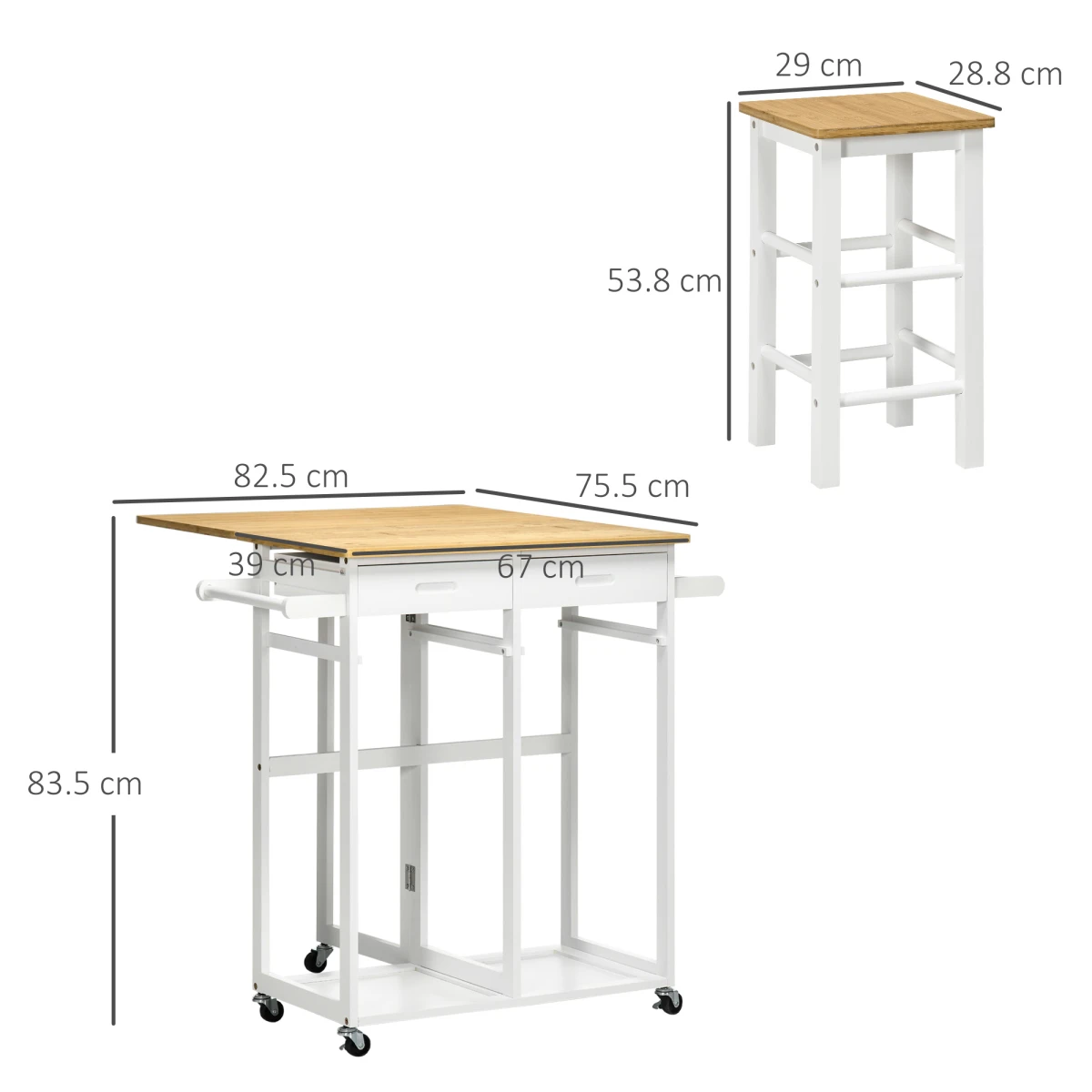 HOMCOM Bamboo Breakfast Cart Drop Leaf Table Stools by HOMCOM
