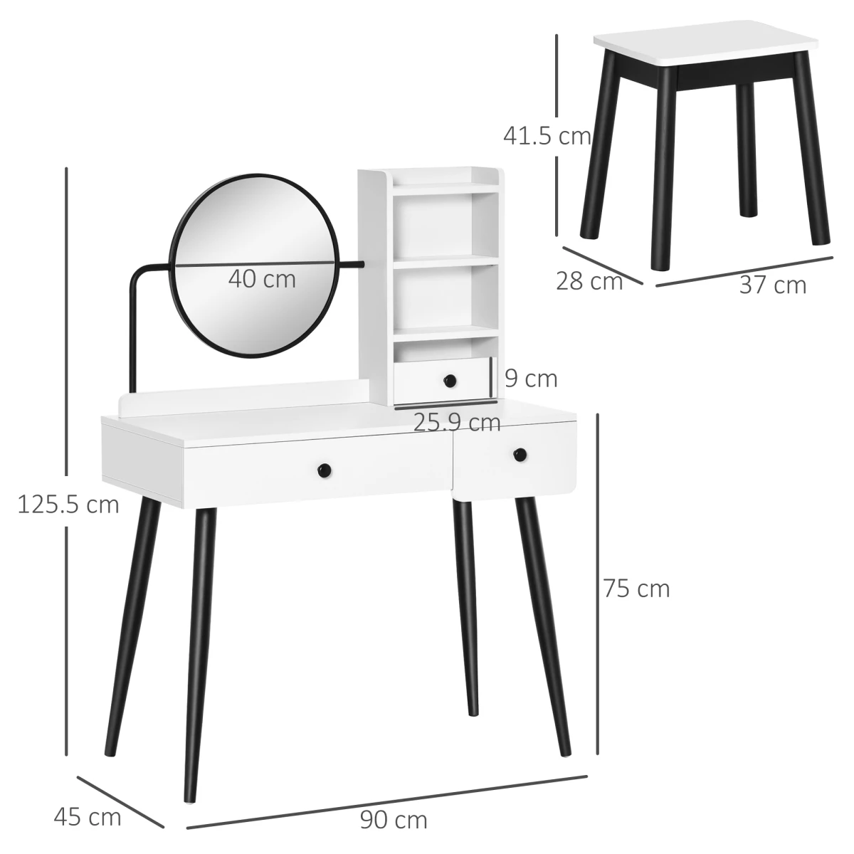 Premium White Dressing Table 3 Drawer With Stool by Unbranded