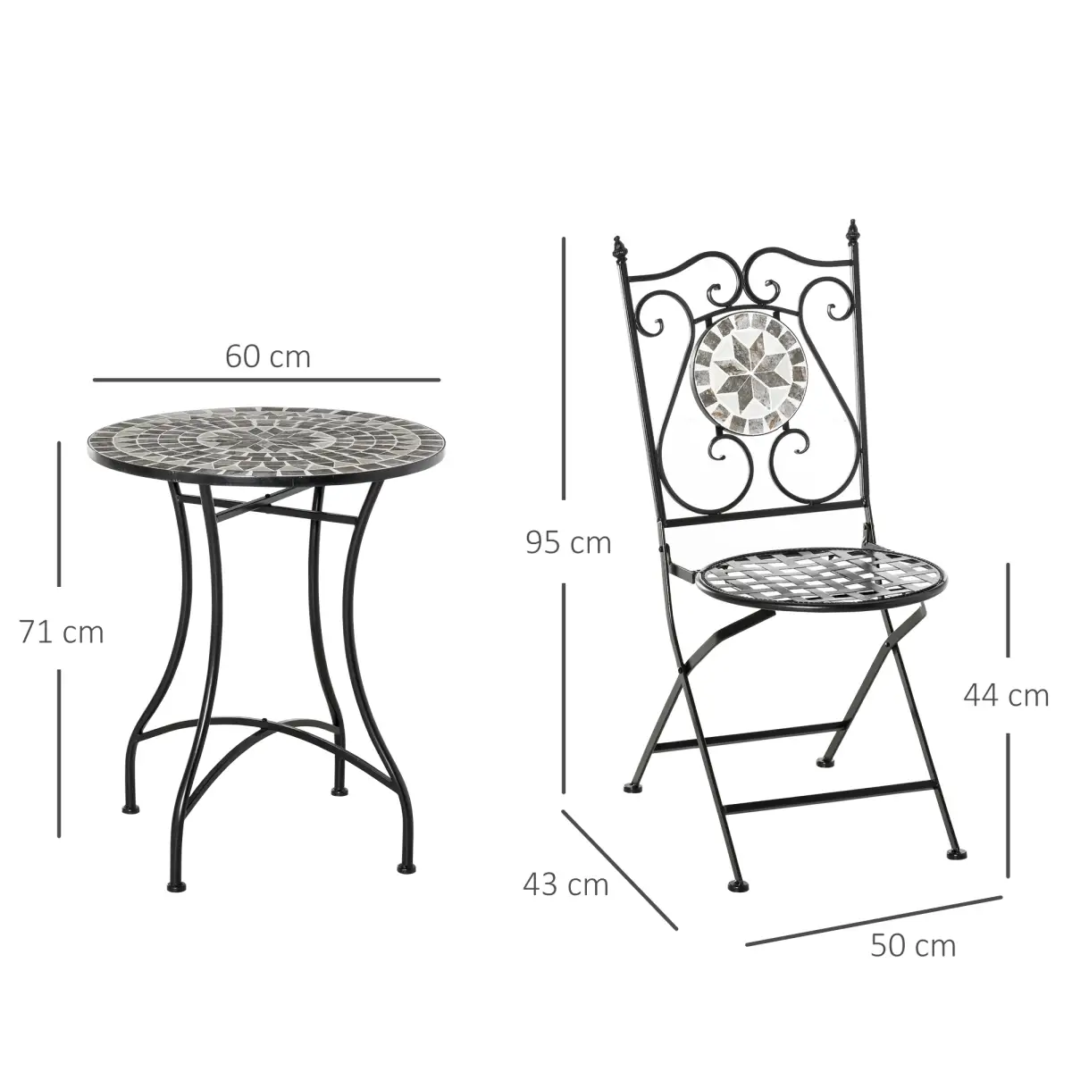 Outsunny 3Pc Mosaic Tile Garden Bistro Set Folding Chairs - Bistro Sets