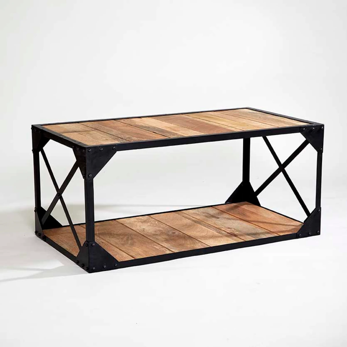Indian Hub Ascot Industrial Coffee Table 48W X 20D X 18H Reclaimed Wood Top Handcrafted Living Room Decor - Coffee Table