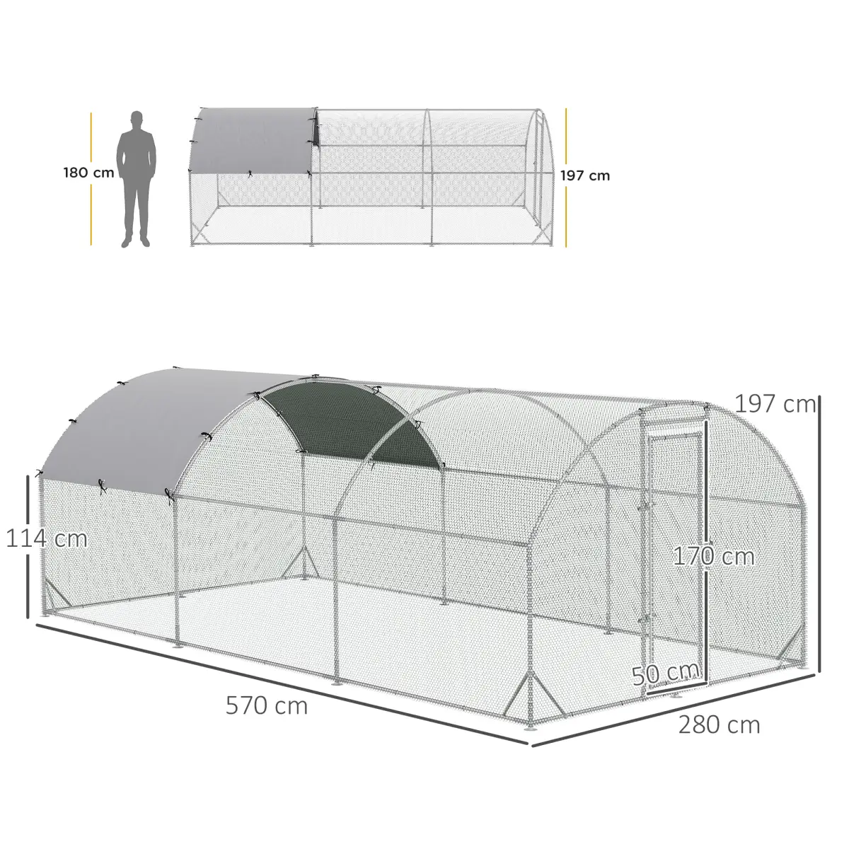 PawHut PawHut Walk-In Chicken Run Galvanised Chicken Coop with Cover 2.8 x 1.9 x 2m - Chicken Coop