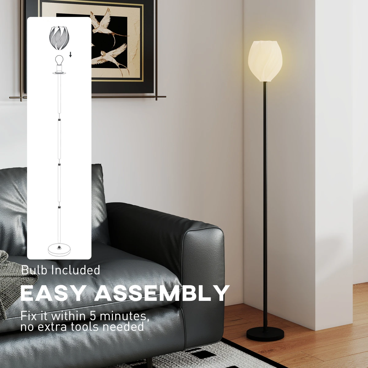 Quality Floor Lamp Tall Standard 3D Printed Rose Shade 3000K 4000K 6000K Foot Switch For Living Room by N/A