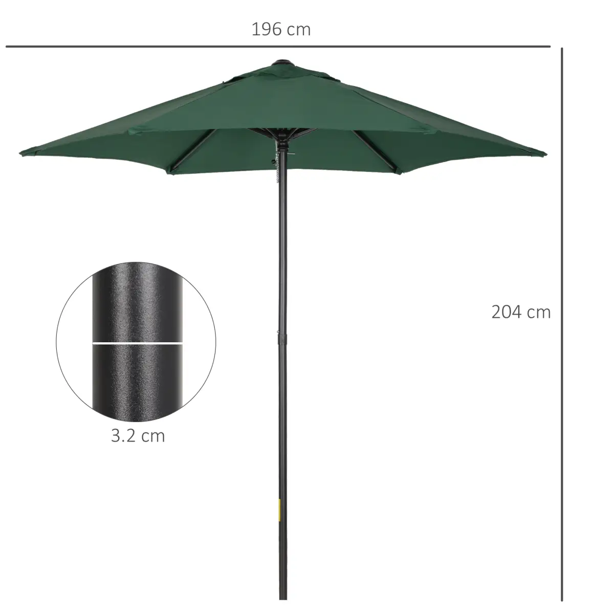 Outsunny 1.96m Parasol Patio Umbrella, Green - Parasol