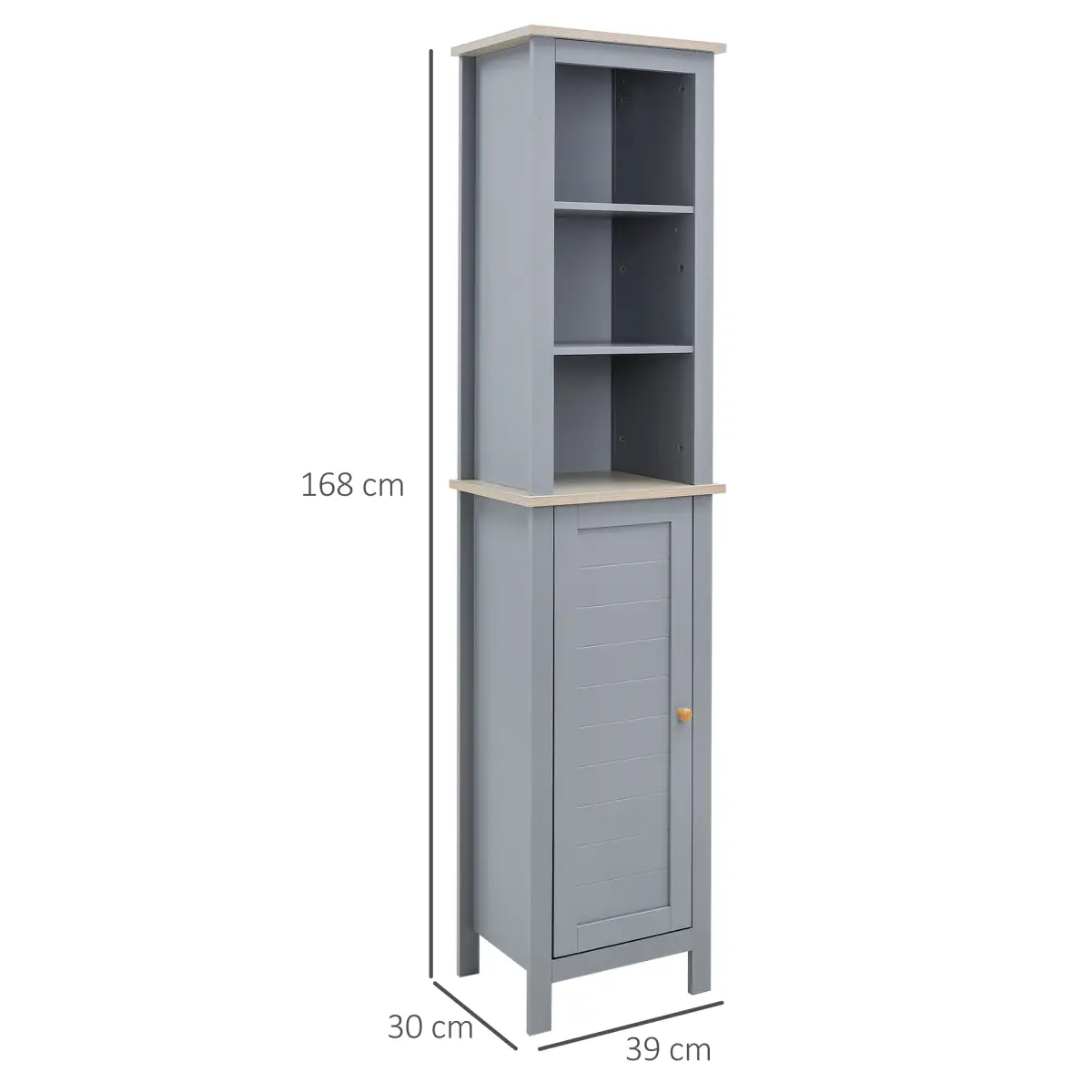 Unbranded kleankin Bathroom Floor Tall Cabinet Storage Unit w/ Cupboard Adjustable Shelf - Display Cabinet