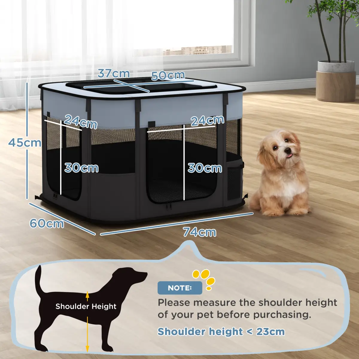 PawHut PawHut Portable Dog Pen for Puppies, Rabbits, Kittens, Guinea Pigs - Grey - Pet Playpen
