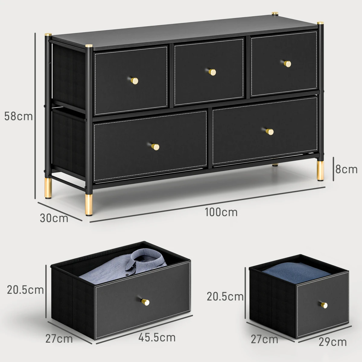 HOMCOM HOMCOM Chest Drawers 3-Drawer PU Leather Bedroom - Chest of Drawers