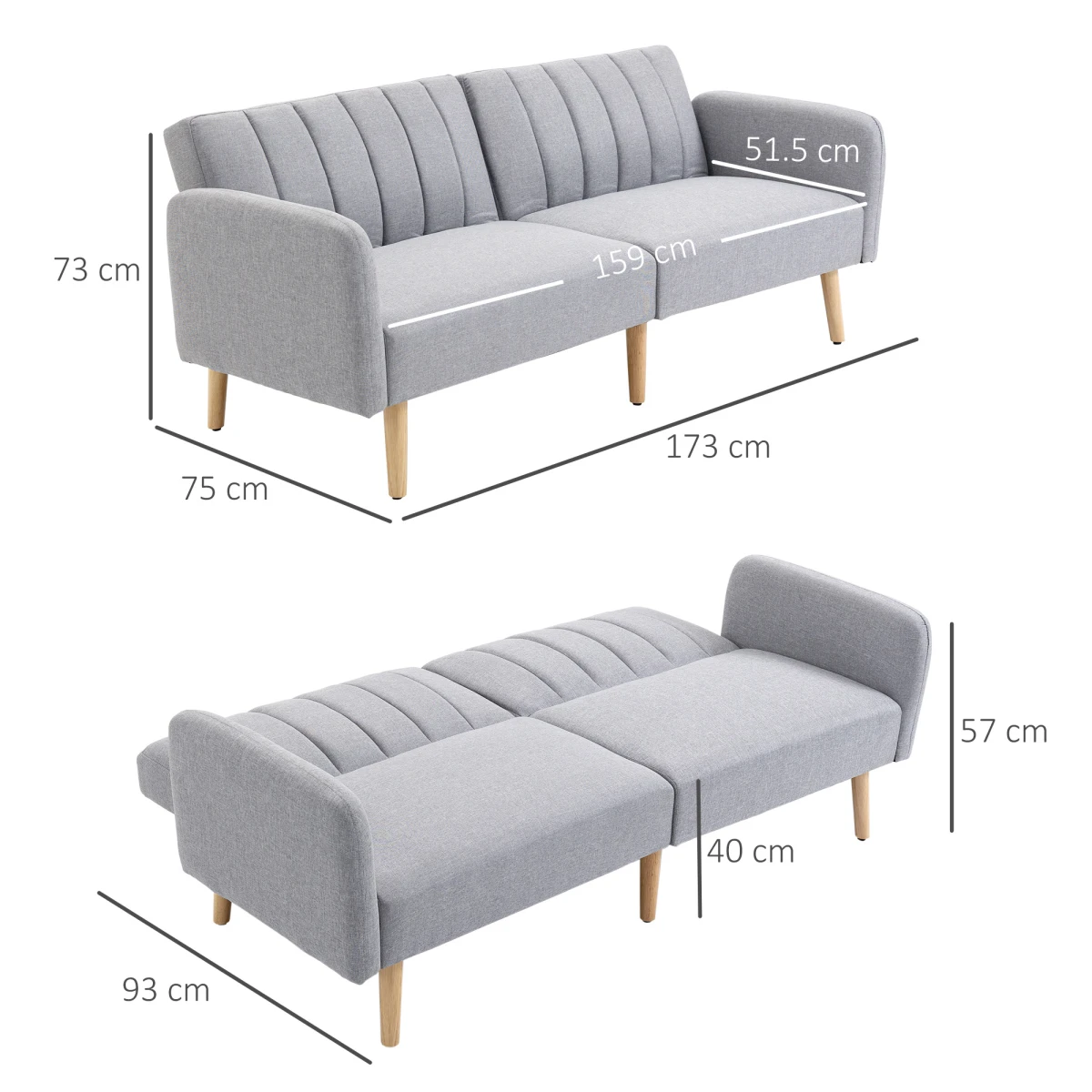 Homcom Two Seater Sofa Bed Adjustable Backrest For Flats by HOMCOM