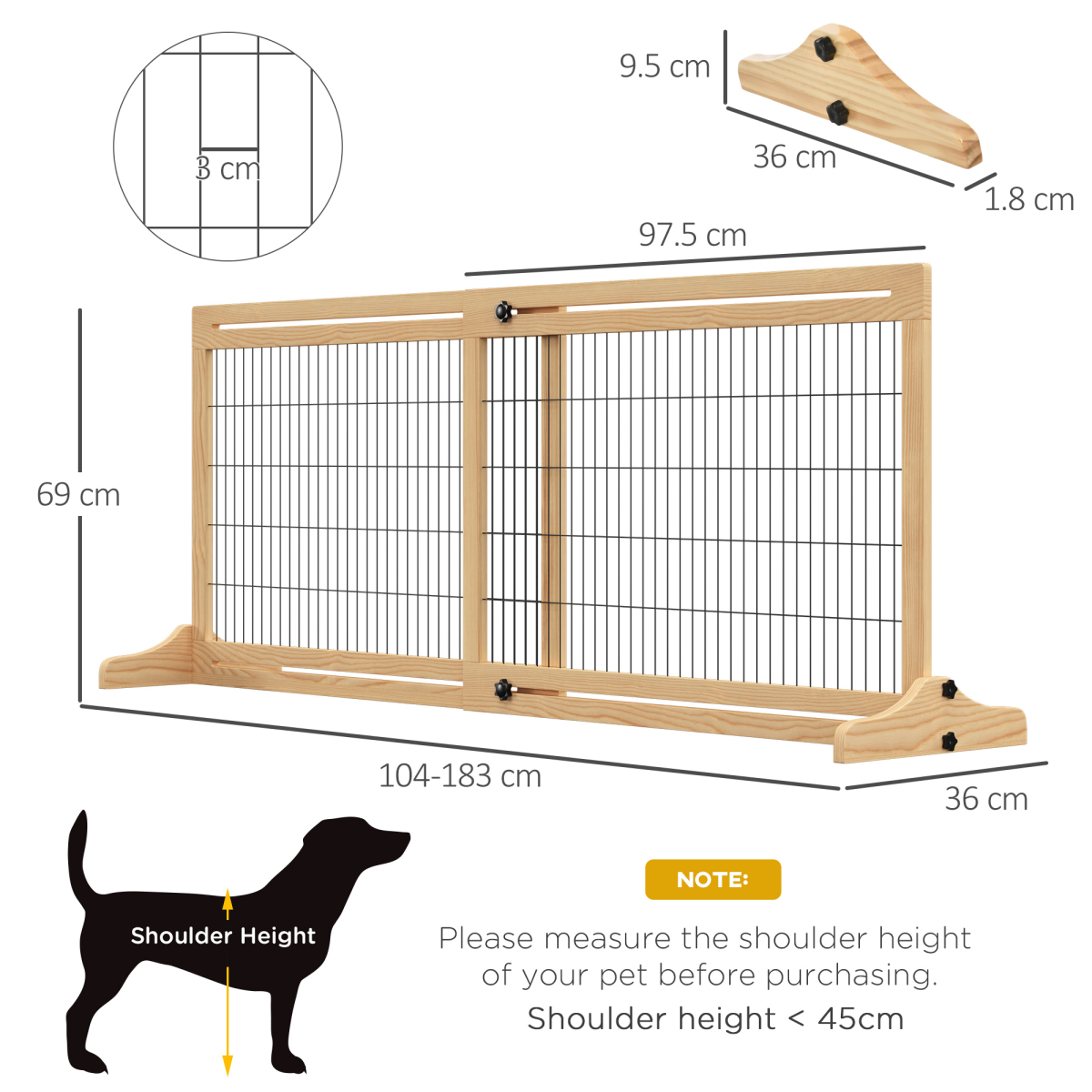 Adjustable Wooden Pet Gate Freestanding Dog Barrier for Doorway Pawhut - from Unbranded