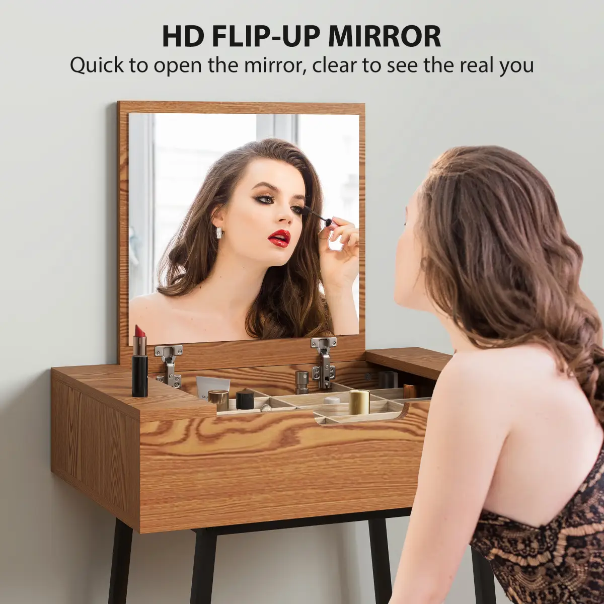 HOMCOM HOMCOM Industrial Vanity Desk with Mirror and Steel Legs Natural Wood Effect - Desk