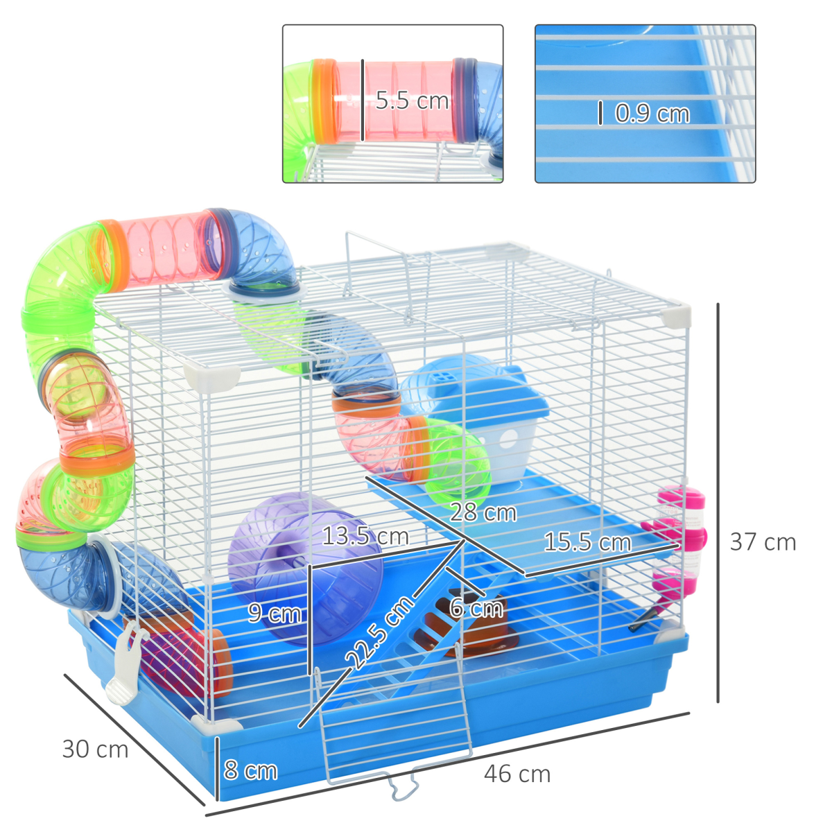 Hamster Cage Carrier Small Animal House w/ Exercise Wheels Tunnel Tube Pawhut - from Unbranded