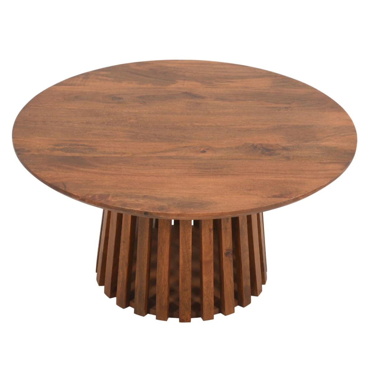 Indian Hub Eco Mango Wood Round CoffeeTable 80cm SlatBase LR - Coffee Table
