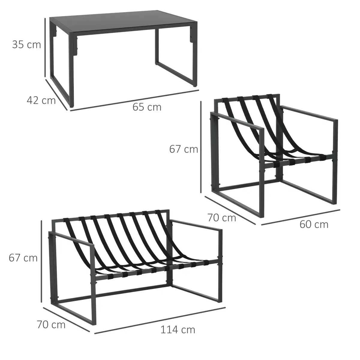 Outsunny Outsunny 4 PCs Garden Sofa Set with 2 Armchairs Loveseat Coffee Table, Grey - Garden Set