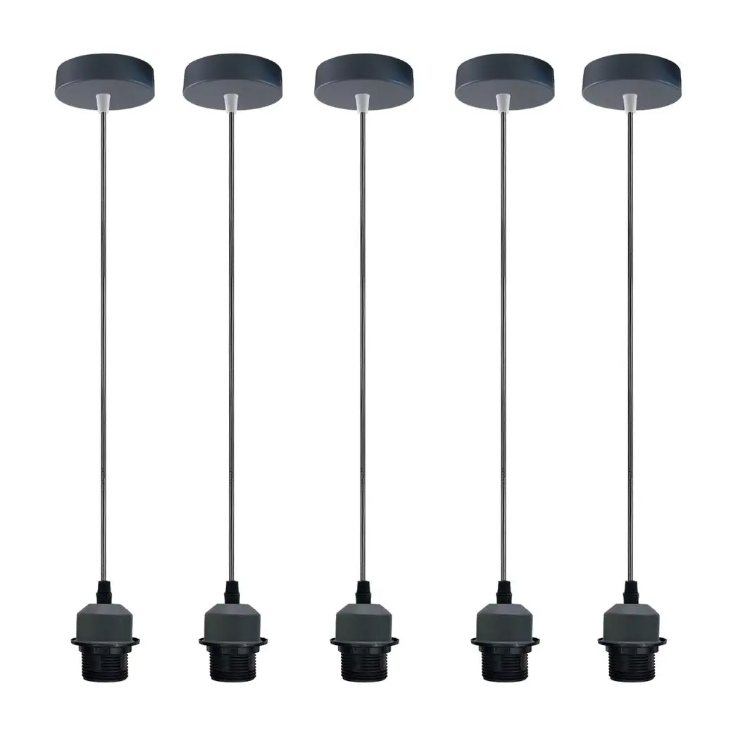 Un-branded 5 Pack Industrial Grey Pendant Light, Lampshade Addable E27 Lamp Holder Light, - Pendant Lights
