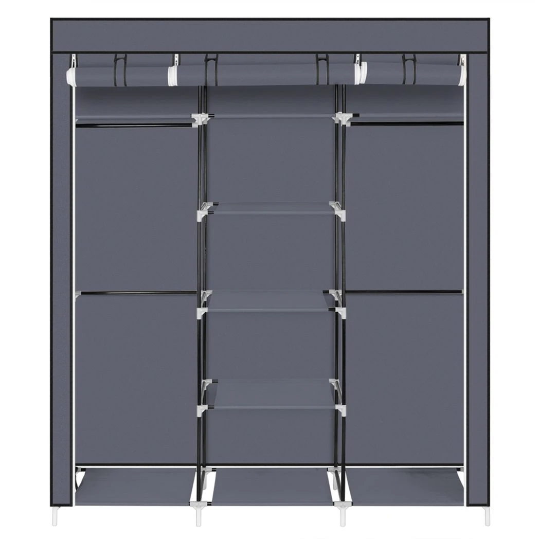 N/A 69" Portable Clothes Closet Non-Woven Fabric Wardrobe Double Rod Storage Organizer Gray -
