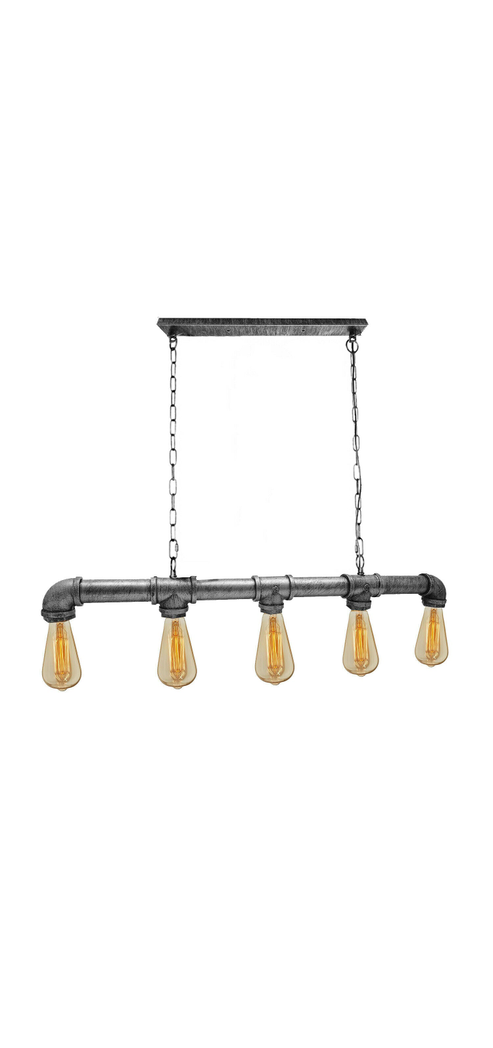 Ledsone Brushed Silver Waterpipe Ceiling Light Five Lamp 82.5cm L 100cm H Industrial For Cafes And Bars - Ceiling Lights