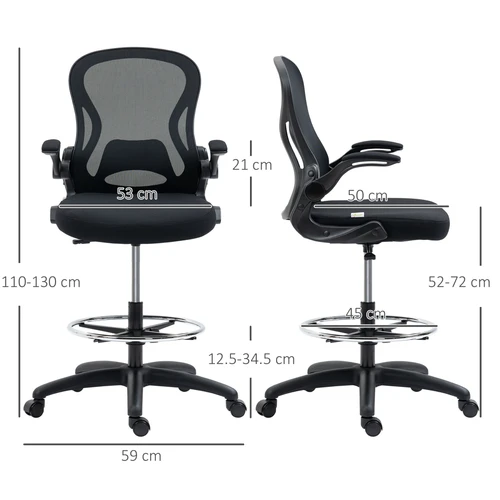 Vinsetto Vinsetto Draughtsman Chair Tall Office Chair w/ Adjustable Footrest Ring Black - Office Chair