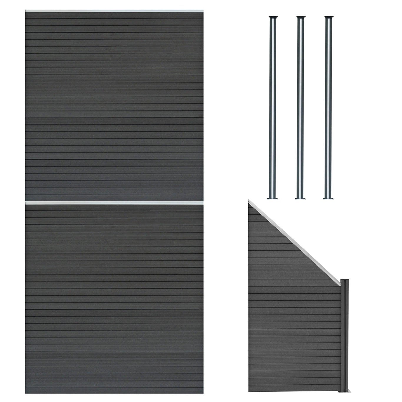 Monster Shop Composite Fence Panels x 2, Angled Piece & LED Posts x 3 - Grey -