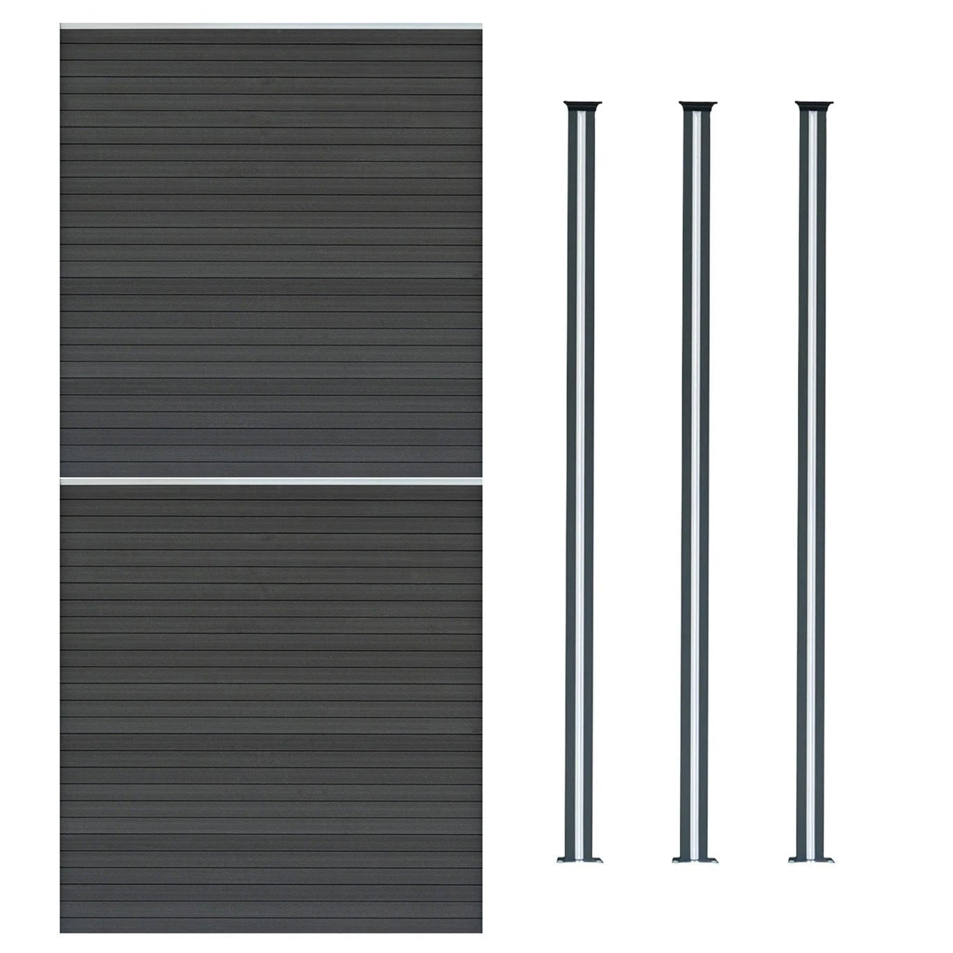 Monster Shop Composite Fence Panel x 2 & LED Posts 6ft x 11.5ft - Grey -