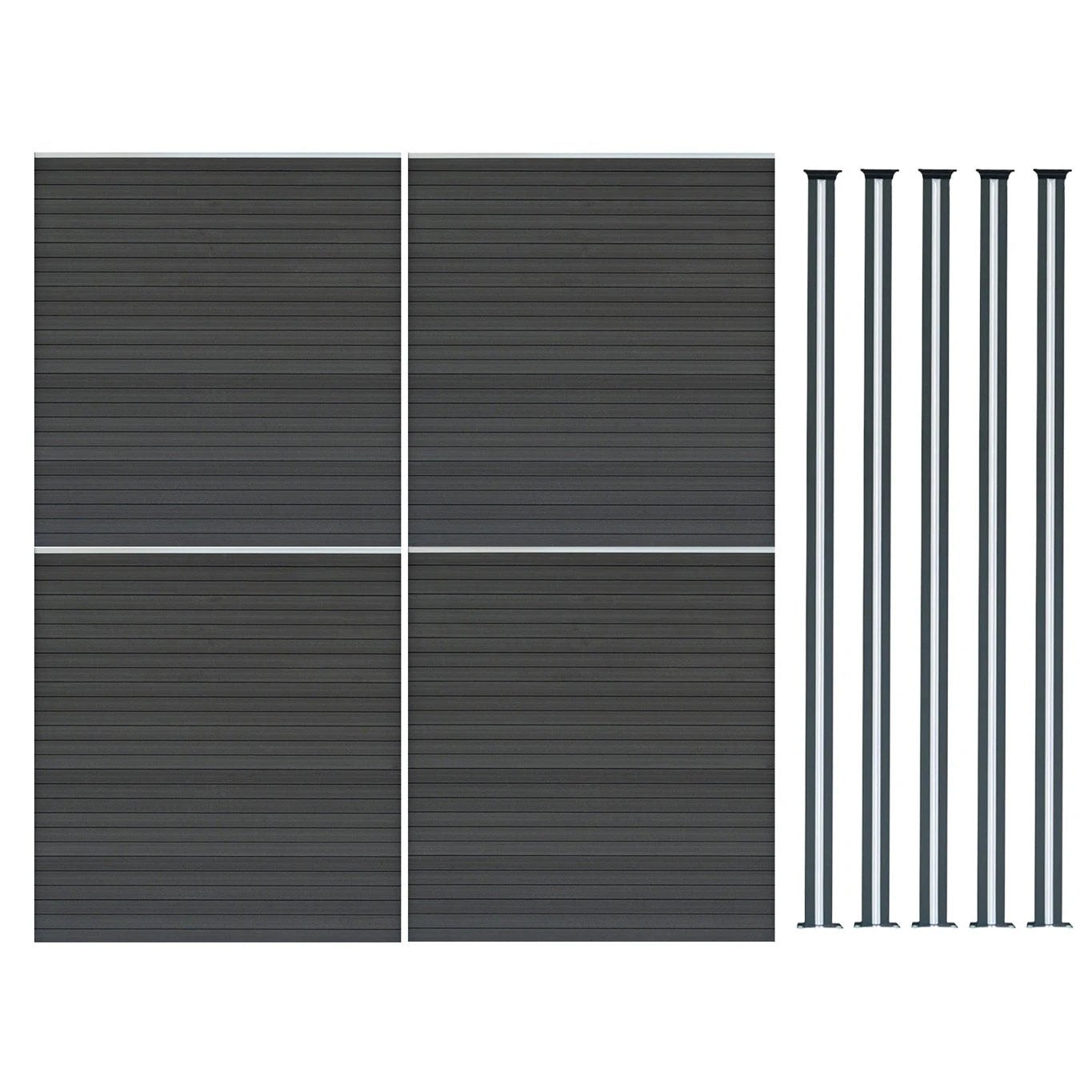 Composite Fence Panel x 4 & LED Posts 6ft x 23ft - Grey by Monster Shop