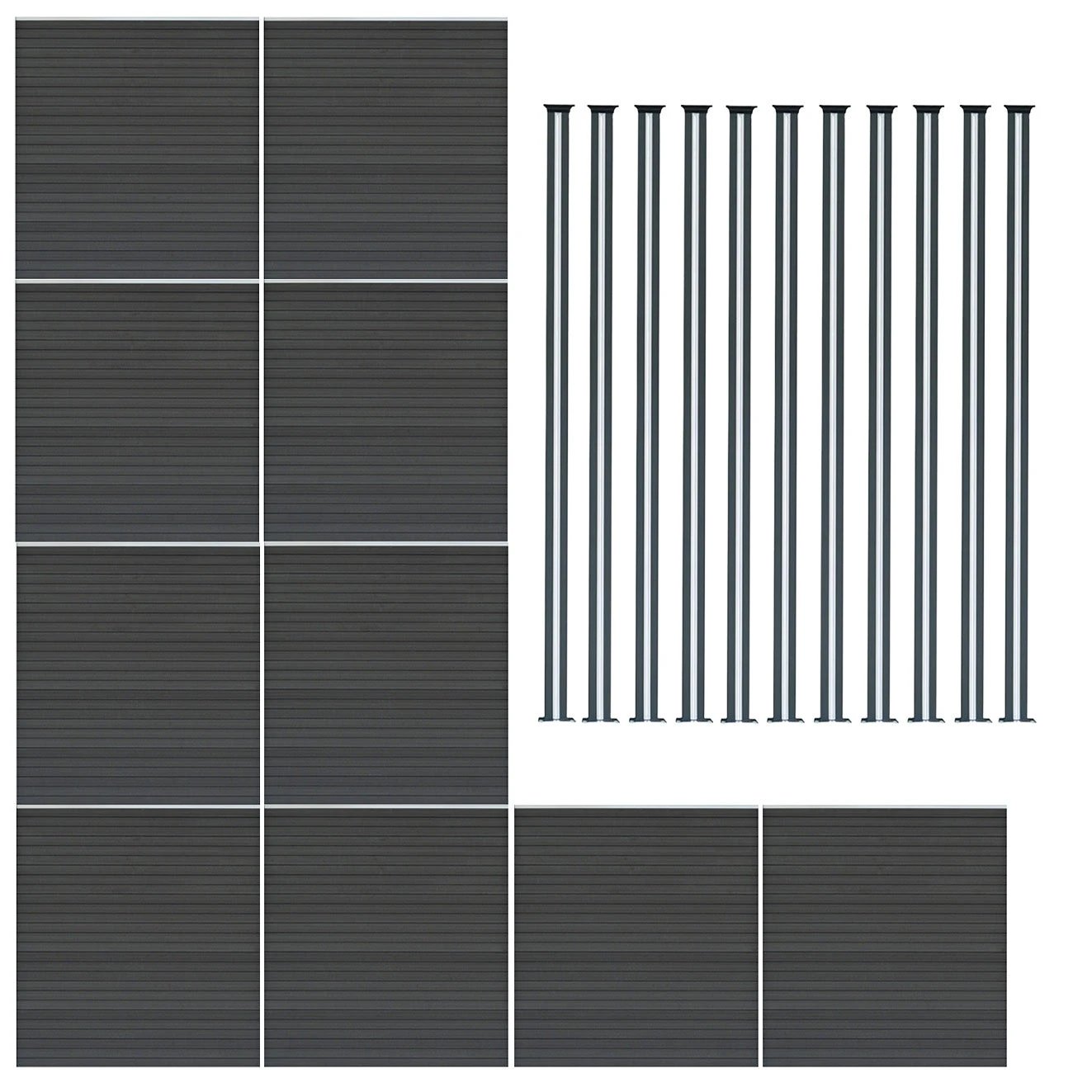 Composite Fence Panel x 10 & LED Posts 6ft x 57ft - Grey by Monster Shop