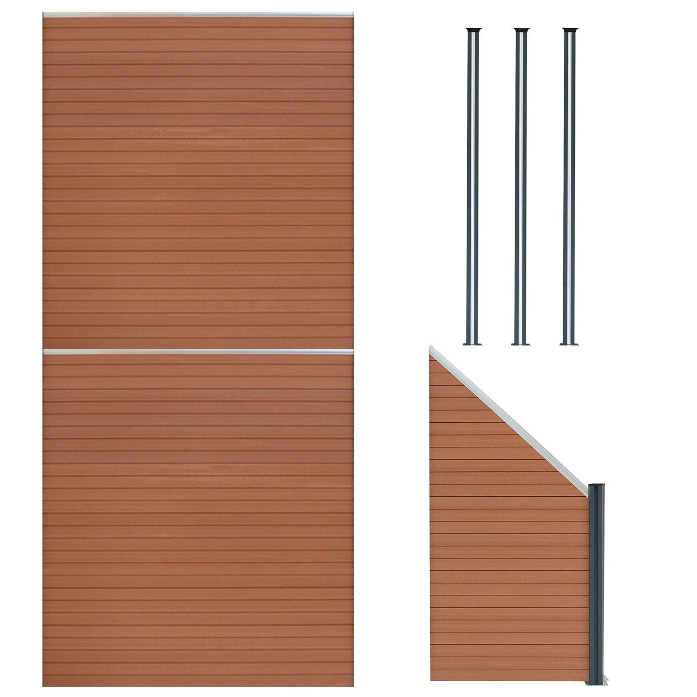 Monster Shop Composite Fence Panels x 2, Angled Piece & LED Posts x 3 - Brown -