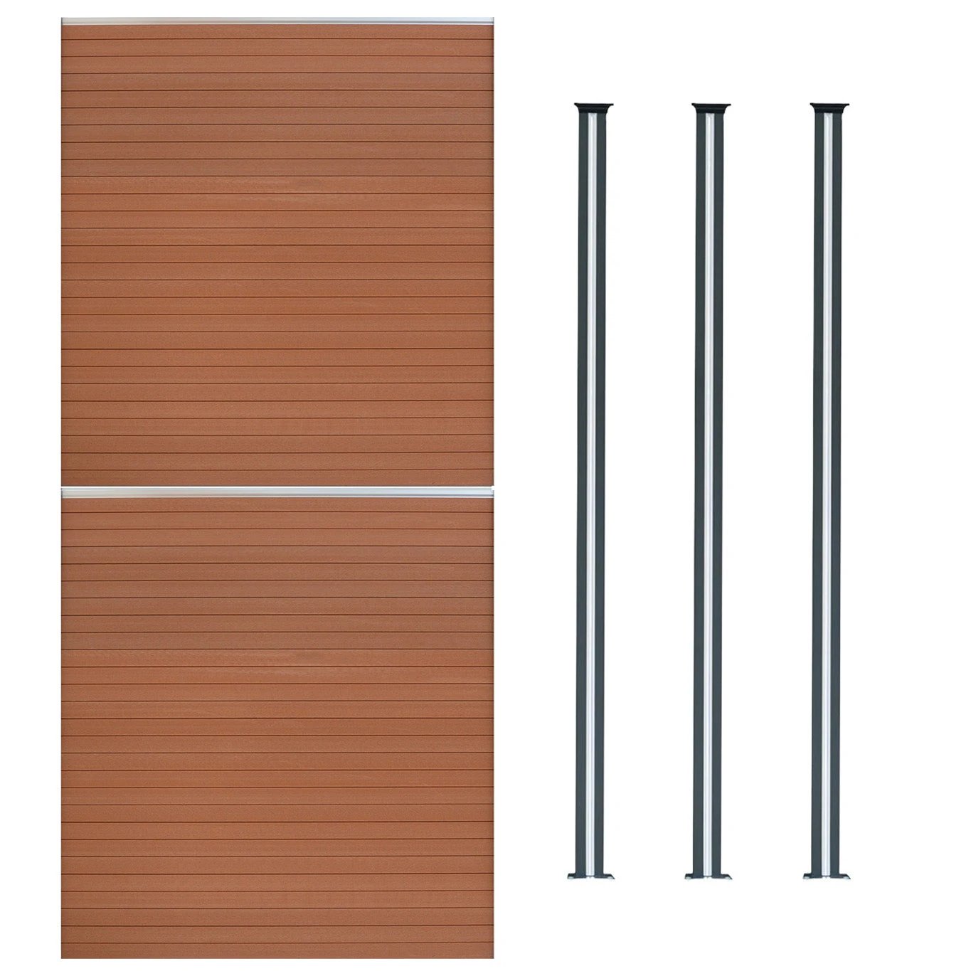 Composite Fence Panel x 2 & LED Posts 6ft x 11.5ft - Brown by Monster Shop