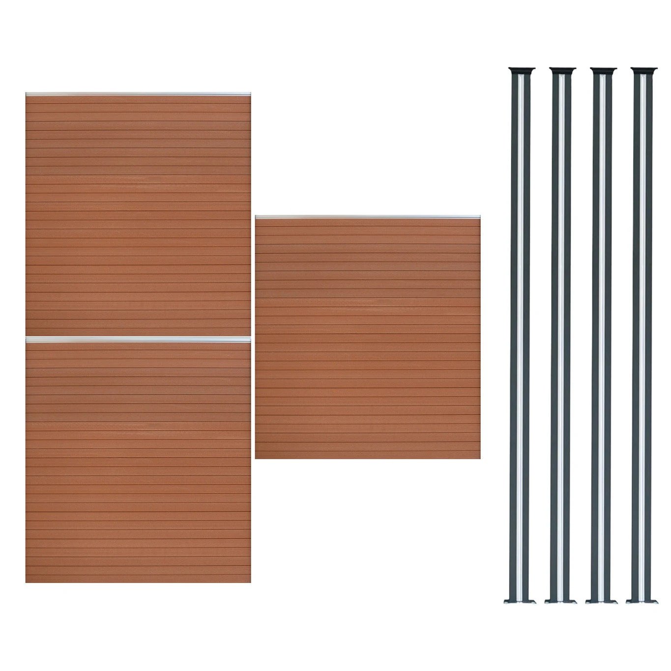Composite Fence Panel x 3 & LED Posts 6ft x 17ft - Brown by Monster Shop