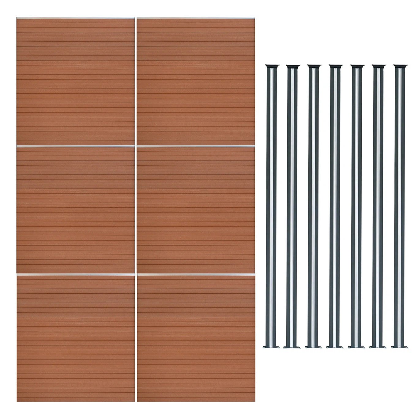 Monster Shop Composite Fence Panel x 6 & LED Posts 6ft x 34ft - Brown -
